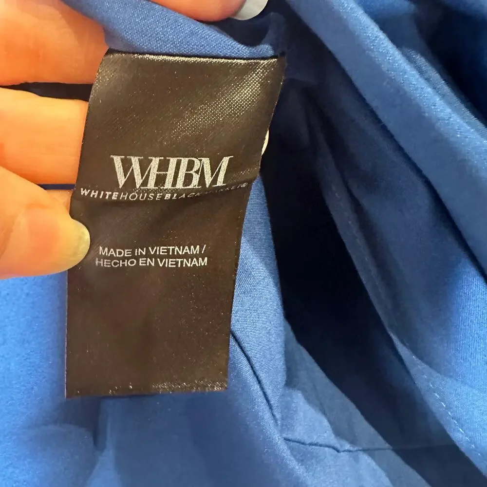 NWT WHBM Size 10 Blouse Asymmetrical Bow Royal Blue Side Ruching Puff Sleeve8